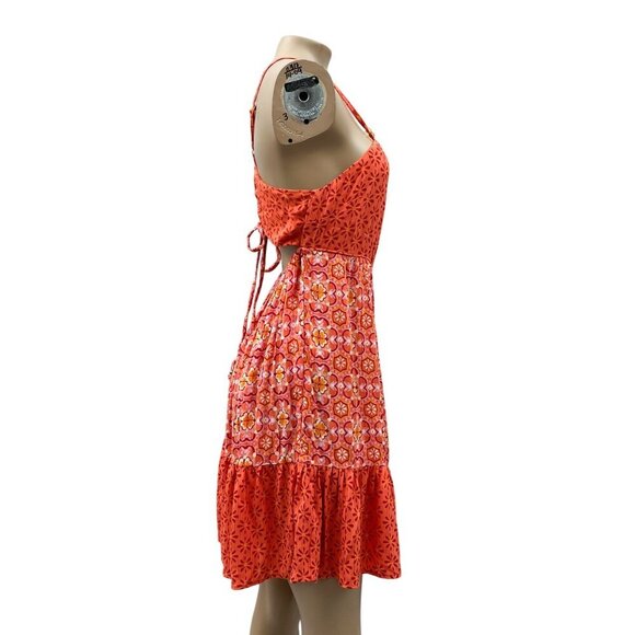 Angie Floral Sundress Sleeveless Tie-Back Adjustable Ruffled Hem Womens Size L - Picture 6 of 10